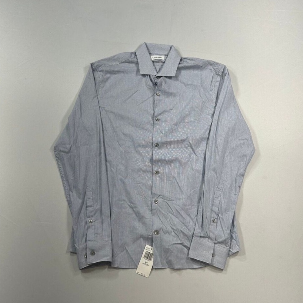 Calvin Klein Extra Slim-Fit‎ Dress Shirt Mens Medium Blue Check Untuck Fit $79